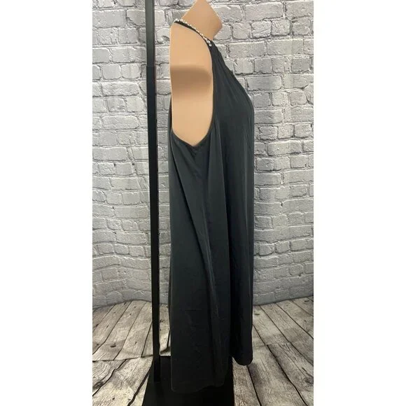 J. Jill NWT 2X Black Halter Dress Beaded Strap Sleeveless Shift Knee Length - Picture 3 of 10